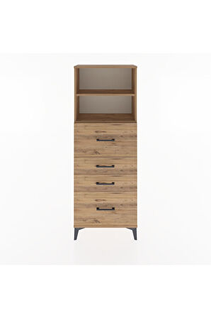 Arges Dolap 2 Raflı 4 Çekmeceli 60x30x163 Çam-Çam