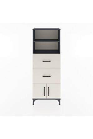 Arges Dolap 2 Raflı 2 Çekmeceli 2 Kapaklı 60x30x163 Antrasit-Aytaşı