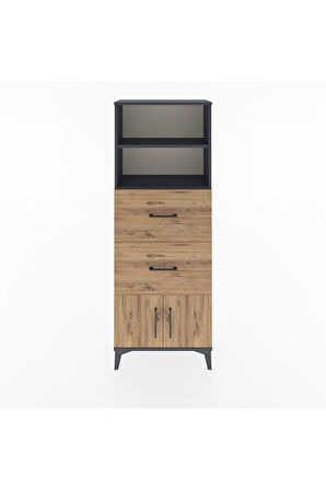 Arges Dolap 2 Raflı 2 Çekmeceli 2 Kapaklı 60x30x163 Antrasit-Çam