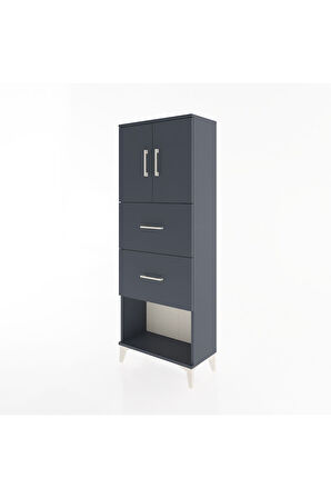 Arges Dolap 2 Raflı 2 Çekmeceli 2 Kapaklı 60x30x163 Antrasit-Antrasit