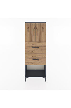 Arges Dolap 2 Raflı 2 Çekmeceli 2 Kapaklı 60x30x163 Antrasit-Çam
