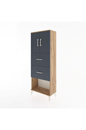 Arges Dolap 2 Raflı 2 Çekmeceli 2 Kapaklı 60x30x163 Çam-Antrasit