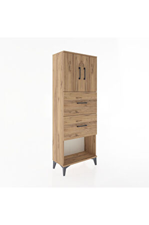 Arges Dolap 2 Raflı 2 Çekmeceli 2 Kapaklı 60x30x163 Çam-Çam