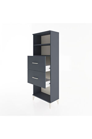 Arges Dolap 2 Raflı 2 Çekmeceli 60x30x163 Antrasit-Antrasit