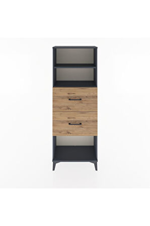 Arges Dolap 2 Raflı 2 Çekmeceli 60x30x163 Antrasit-Çam