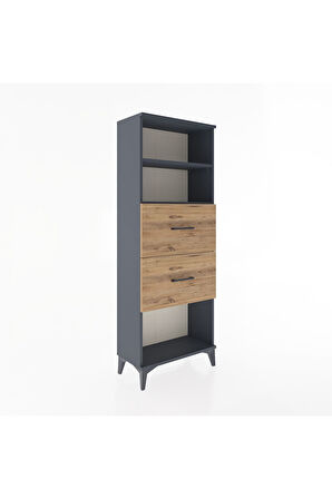 Arges Dolap 2 Raflı 2 Çekmeceli 60x30x163 Antrasit-Çam