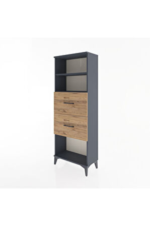 Arges Dolap 2 Raflı 2 Çekmeceli 60x30x163 Antrasit-Çam