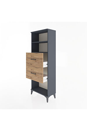 Arges Dolap 2 Raflı 2 Çekmeceli 60x30x163 Antrasit-Çam