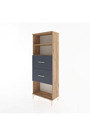 Arges Dolap 2 Raflı 2 Çekmeceli 60x30x163 Çam-Antrasit