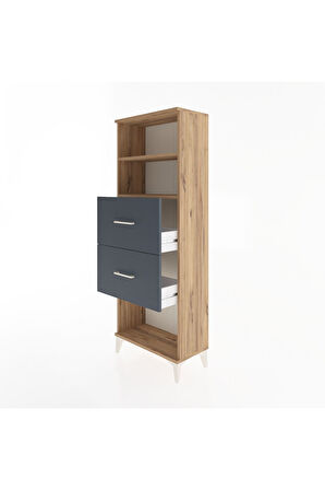 Arges Dolap 2 Raflı 2 Çekmeceli 60x30x163 Çam-Antrasit