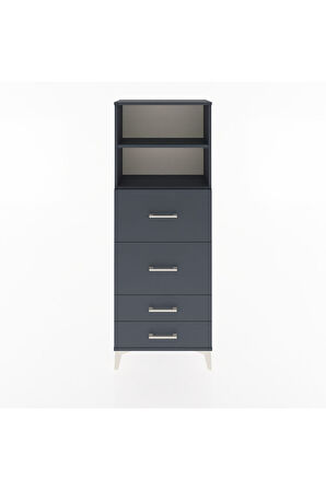 Arges Dolap 2 Raflı 4 Çekmeceli 60x30x163 Antrasit-Antrasit