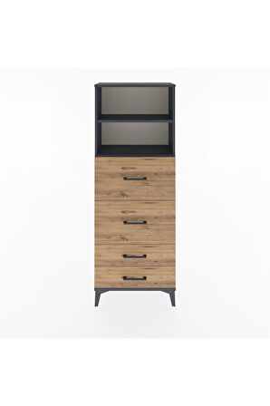 Arges Dolap 2 Raflı 4 Çekmeceli 60x30x163 Antrasit-Çam