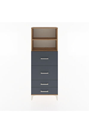 Arges Dolap 2 Raflı 4 Çekmeceli 60x30x163 Çam-Antrasit