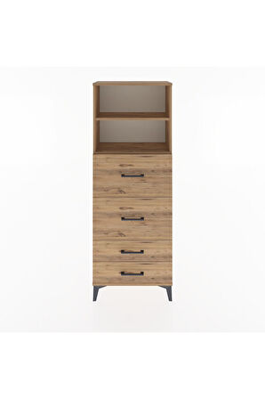 Arges Dolap 2 Raflı 4 Çekmeceli 60x30x163 Çam-Çam