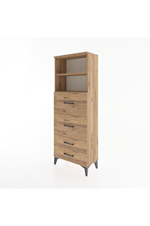 Arges Dolap 2 Raflı 4 Çekmeceli 60x30x163 Çam-Çam