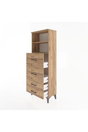 Arges Dolap 2 Raflı 4 Çekmeceli 60x30x163 Çam-Çam