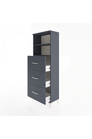 Arges Dolap 2 Raflı 3 Çekmeceli 60x30x163 Antrasit-Antrasit