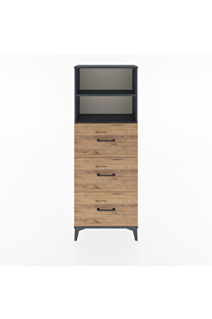 Arges Dolap 2 Raflı 3 Çekmeceli 60x30x163 Antrasit-Çam