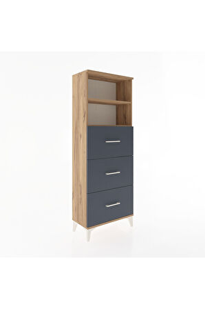 Arges Dolap 2 Raflı 3 Çekmeceli 60x30x163 Çam-Antrasit