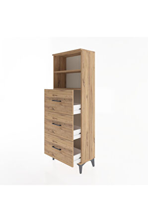Arges Dolap 2 Raflı 3 Çekmeceli 60x30x163 Çam-Çam