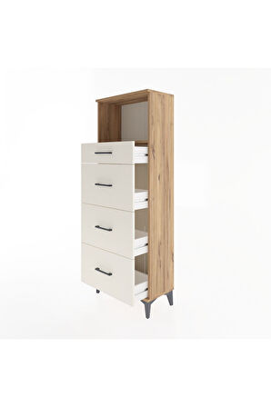 Arges Dolap Tek Raflı 4 Çekmeceli 60x30x163 Çam-Aytaşı