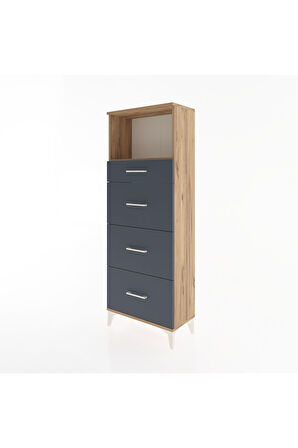 Arges Dolap Tek Raflı 4 Çekmeceli 60x30x163 Çam-Antrasit