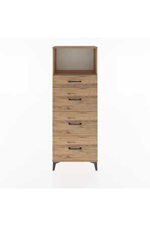Arges Dolap Tek Raflı 4 Çekmeceli 60x30x163 Çam-Çam