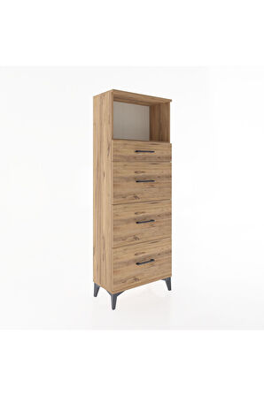 Arges Dolap Tek Raflı 4 Çekmeceli 60x30x163 Çam-Çam