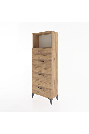Arges Dolap Tek Raflı 4 Çekmeceli 60x30x163 Çam-Çam