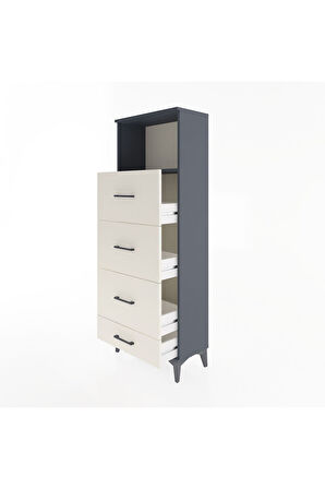 Arges Dolap Tek Raflı 4 Çekmeceli 60x30x163 Antrasit-Aytaşı