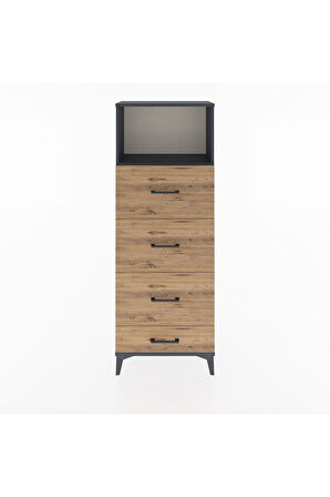 Arges Dolap Tek Raflı 4 Çekmeceli 60x30x163 Antrasit-Çam