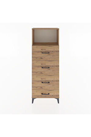 Arges Dolap Tek Raflı 4 Çekmeceli 60x30x163 Çam-Çam