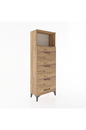 Arges Dolap Tek Raflı 4 Çekmeceli 60x30x163 Çam-Çam