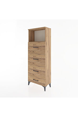 Arges Dolap Tek Raflı 4 Çekmeceli 60x30x163 Çam-Çam