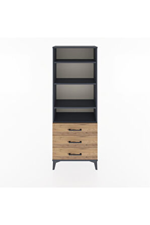 Arges Dolap 4 Raflı 3 Çekmeceli 60x30x163 Antrasit-Çam