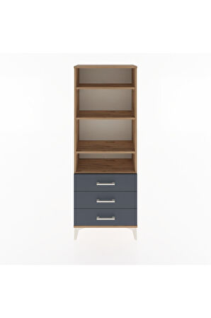 Arges Dolap 4 Raflı 3 Çekmeceli 60x30x163 Çam-Antrasit