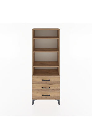 Arges Dolap 4 Raflı 3 Çekmeceli 60x30x163 Çam-Çam