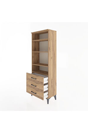 Arges Dolap 4 Raflı 3 Çekmeceli 60x30x163 Çam-Çam