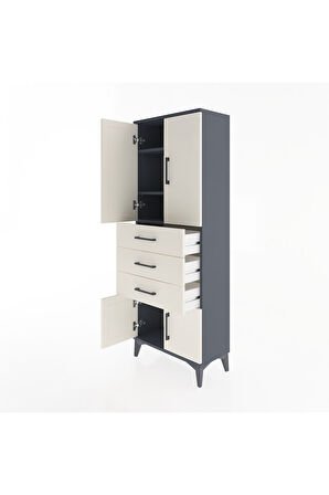 Arges Dolap 3 Raflı 3 Çekmeceli 4 Kapaklı 60x30x163 Antrasit-Aytaşı