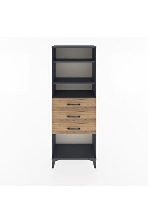 Arges Dolap 3 Raflı 3 Çekmeceli 60x30x163 Antrasit-Çam