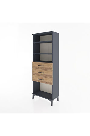Arges Dolap 3 Raflı 3 Çekmeceli 60x30x163 Antrasit-Çam