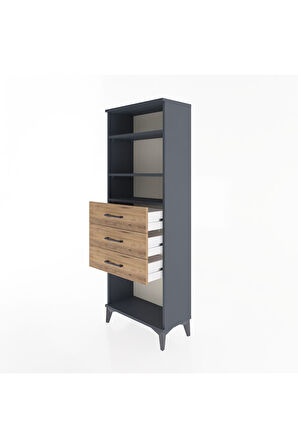 Arges Dolap 3 Raflı 3 Çekmeceli 60x30x163 Antrasit-Çam