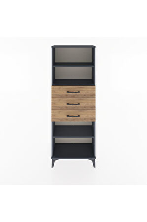 Arges Dolap 3 Raflı 3 Çekmeceli 60x30x163 Antrasit-Çam