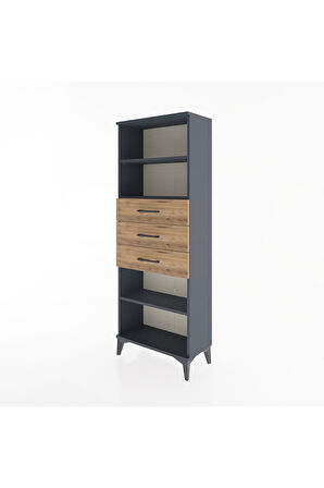 Arges Dolap 3 Raflı 3 Çekmeceli 60x30x163 Antrasit-Çam