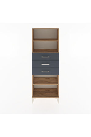 Arges Dolap 3 Raflı 3 Çekmeceli 60x30x163 Çam-Antrasit