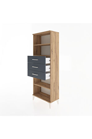 Arges Dolap 3 Raflı 3 Çekmeceli 60x30x163 Çam-Antrasit
