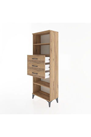 Arges Dolap 3 Raflı 3 Çekmeceli 60x30x163 Çam-Çam