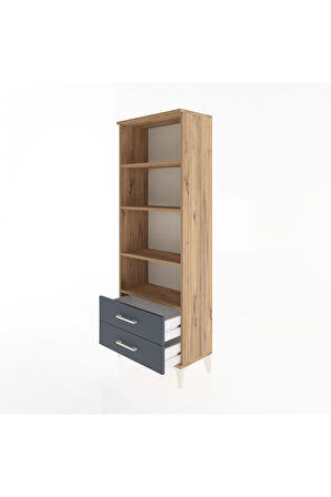 Arges Dolap 4 Raflı 2 Çekmeceli 60x30x163 Çam-Antrasit