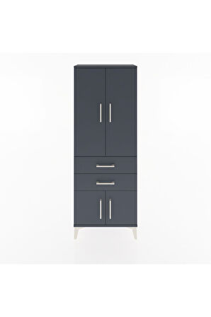 Arges Dolap 3 Raflı 2 Çekmeceli 4 Kapaklı 60x30x163 Antrasit-Antrasit