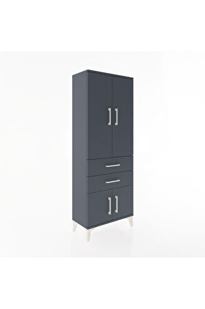 Arges Dolap 3 Raflı 2 Çekmeceli 4 Kapaklı 60x30x163 Antrasit-Antrasit